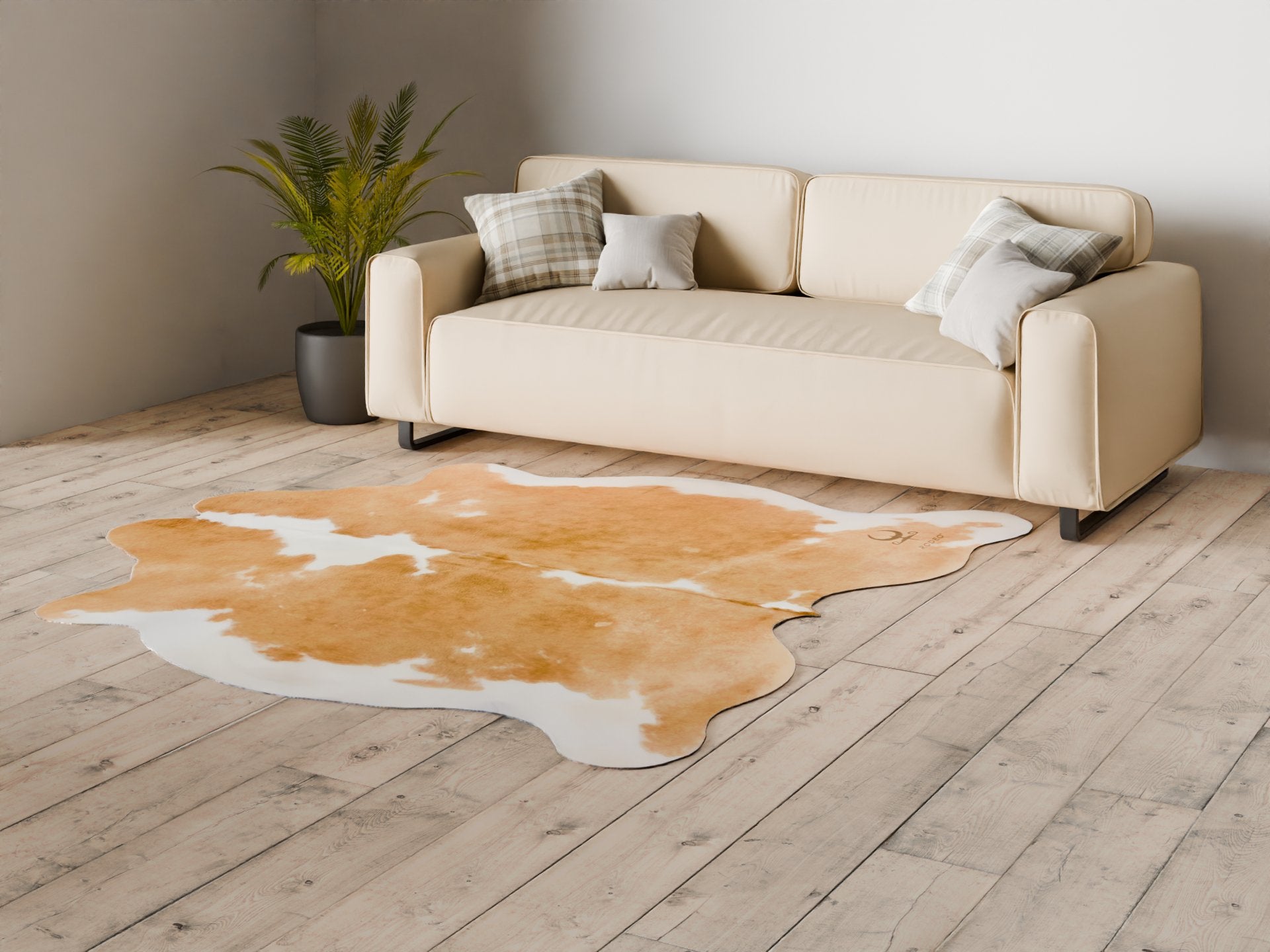 Brown and White Cowhide Rug Size 7x7.4 ft---4668 - Rodeo Cowhide Rugs