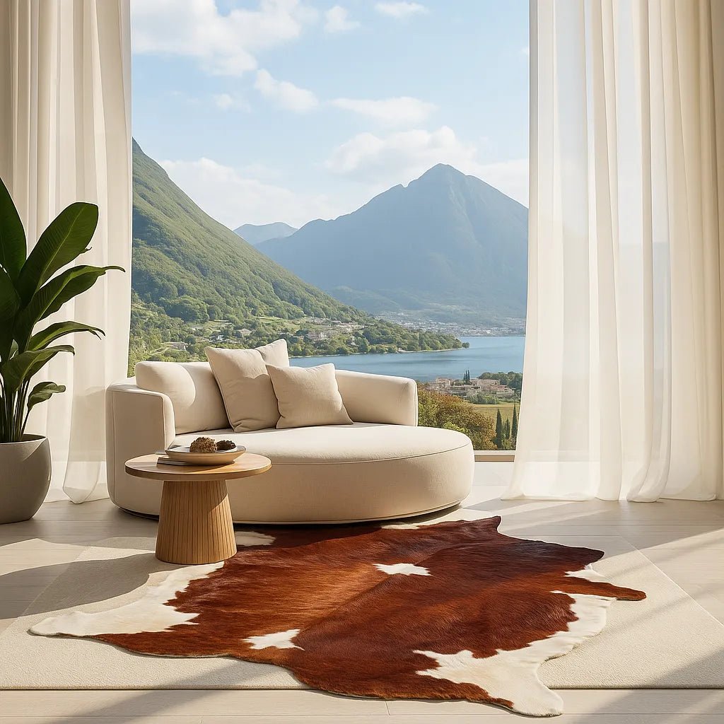 本革製　牛革ラグ 茶色と白 茶色と白の牛革の敷物 |牛革ラグオンライン |牛革の装飾 - ロデオ牛革ラグ