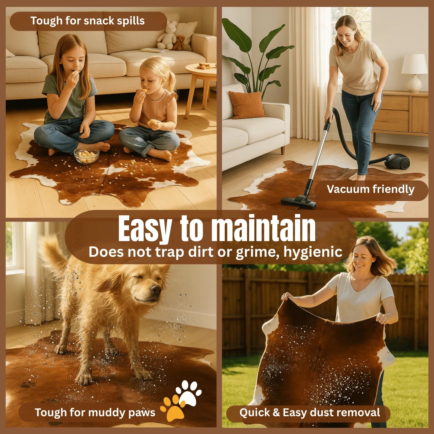 Brown and White Cowhide Rug