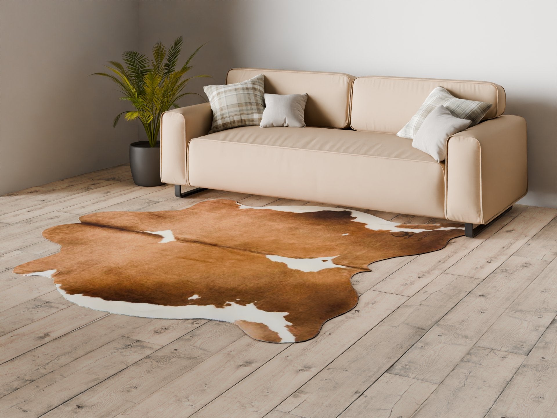 Extra Large Brown and White Cowhide Rug Size 8x7.2ft---4658 - Rodeo Cowhide Rugs