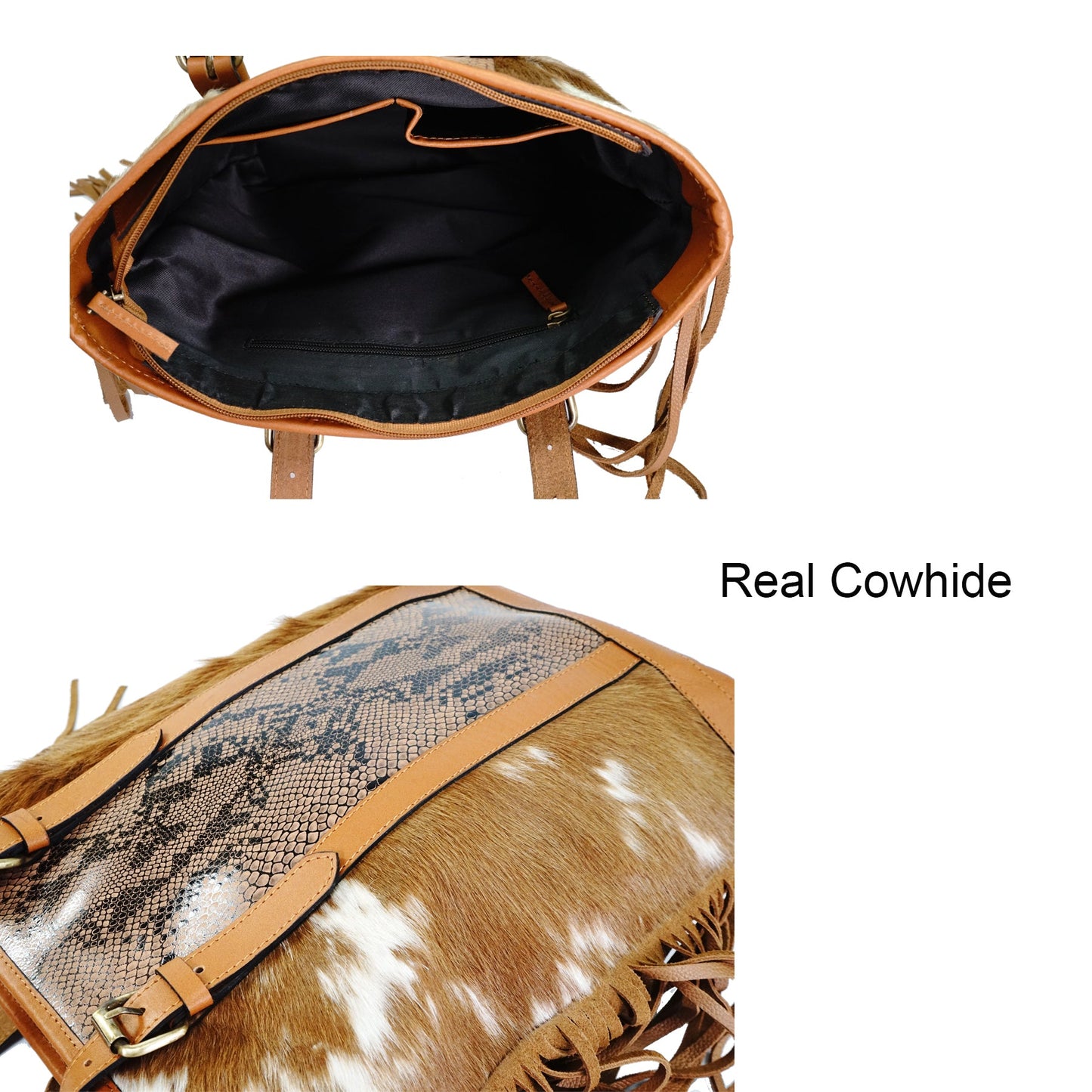 Hair on genius leather hair on cowhide women's tote bag - Rodeo Cowhide RugsBlack