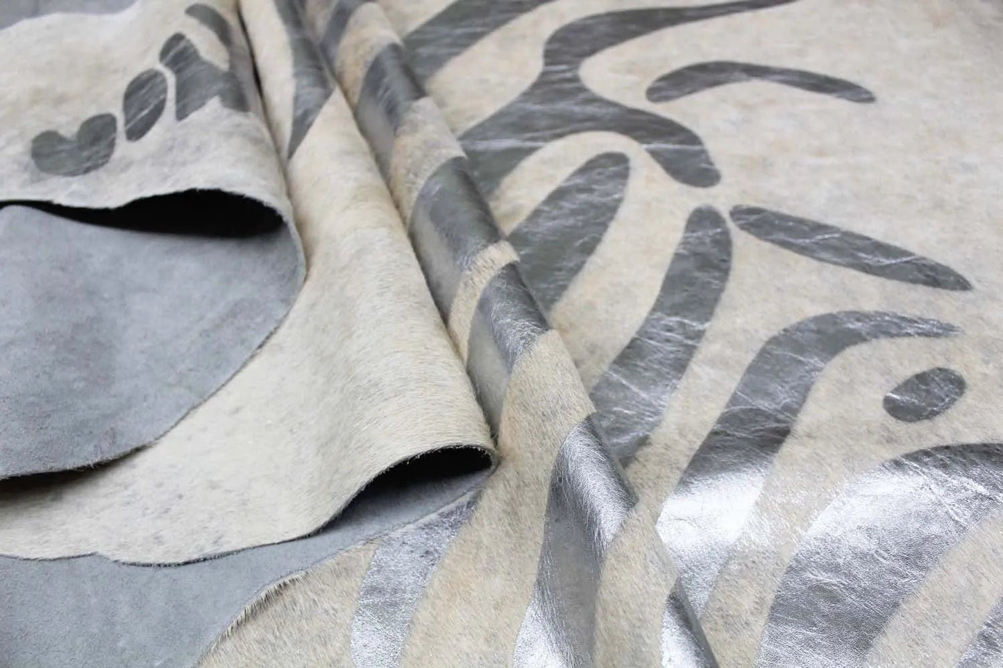 Silver Zebra Print Cowhide Rug