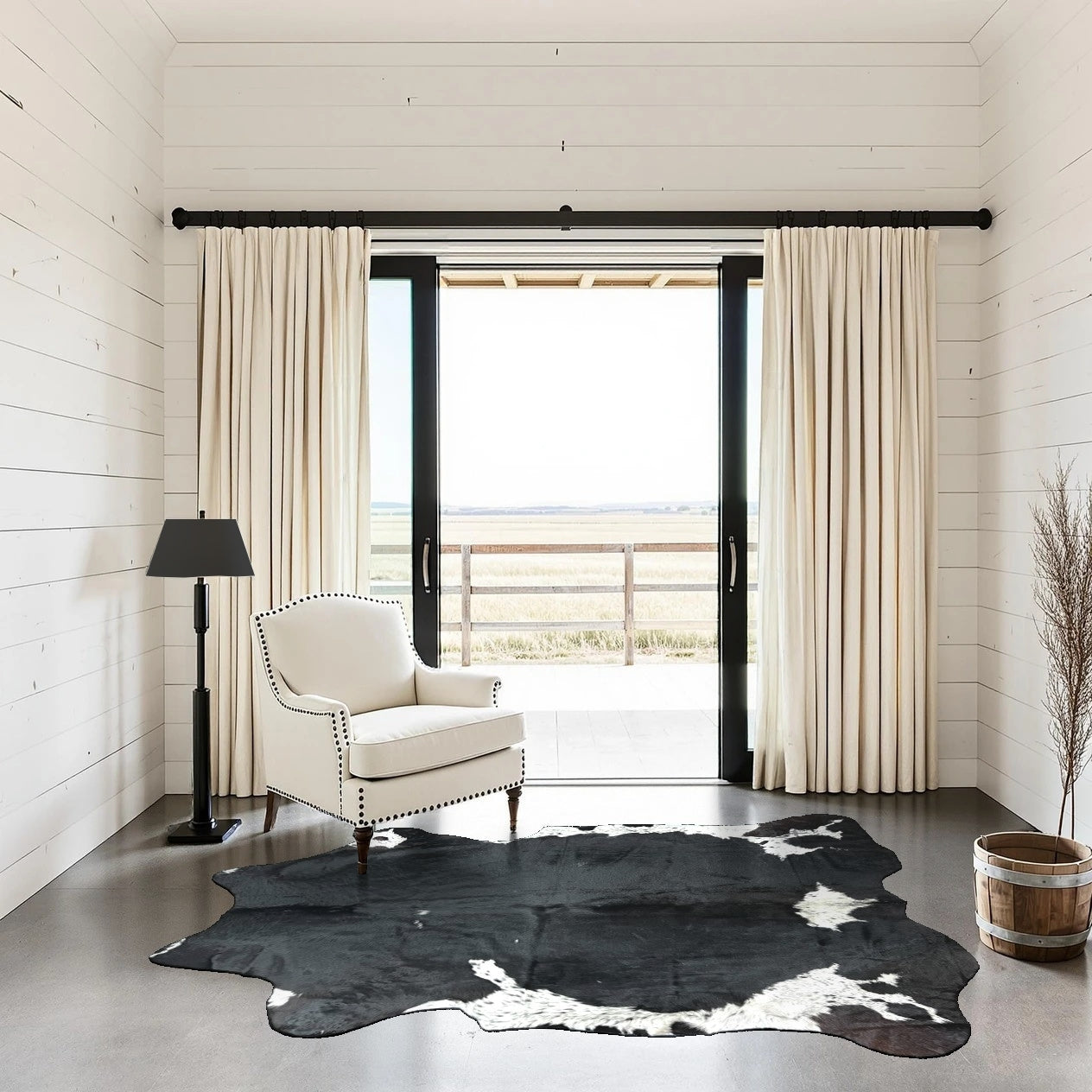 Extra Large Black and White Cowhide Rug Size 7 x 8 ft - 4902 - Rodeo Cowhide Rugs - Interior View