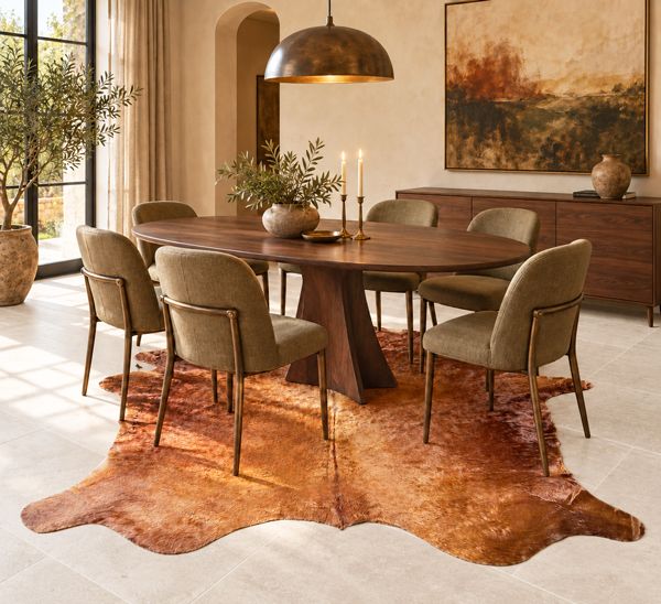 cowhide rug for dinning room