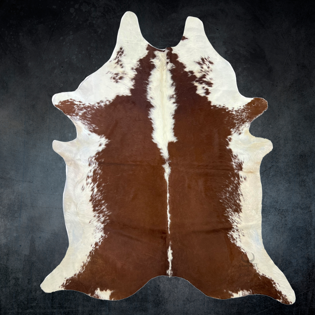 Tricolor XL Cowhide Rug with Rich Brown and White Hues - Unique, Soft, and Durable