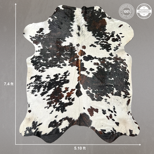 Extra Large Tricolor Cowhide Rug Size 5.10x 7.4 ft ---5337O