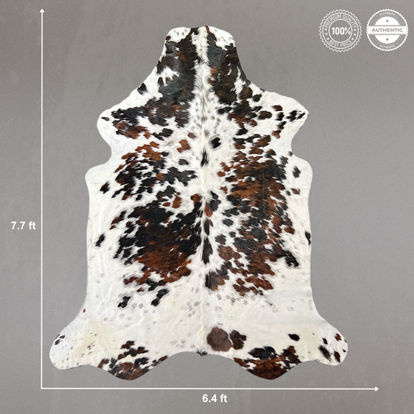Extra Large Tricolor Cowhide Rug Size 6.4x 7.7 ft ---5341P