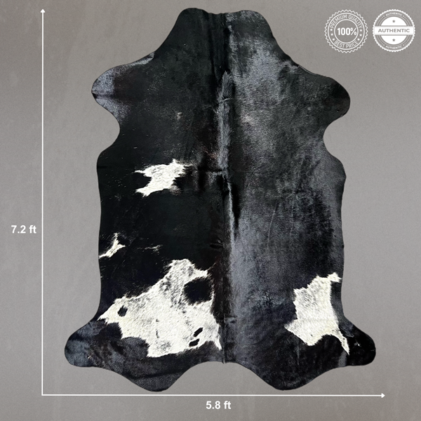 Large Black and White  Cowhide Rug Size 5.8 x 7.2 ft ---5342P