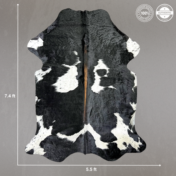 Extra Large Black and White  Cowhide Rug Size 5.5 x 7.4 ft ---5343P