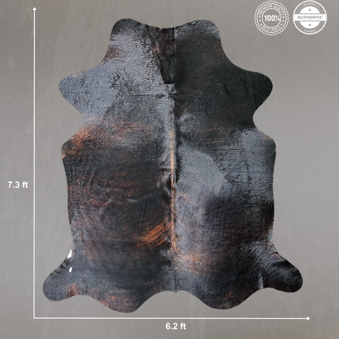 Dark Brindle Cowhide Rug Size 6.2 x 7.3 ft ---5355P