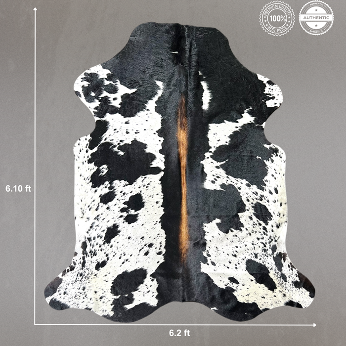 Large Black and White  Cowhide Rug Size 6.2 x 6.10 ft ---5370Q
