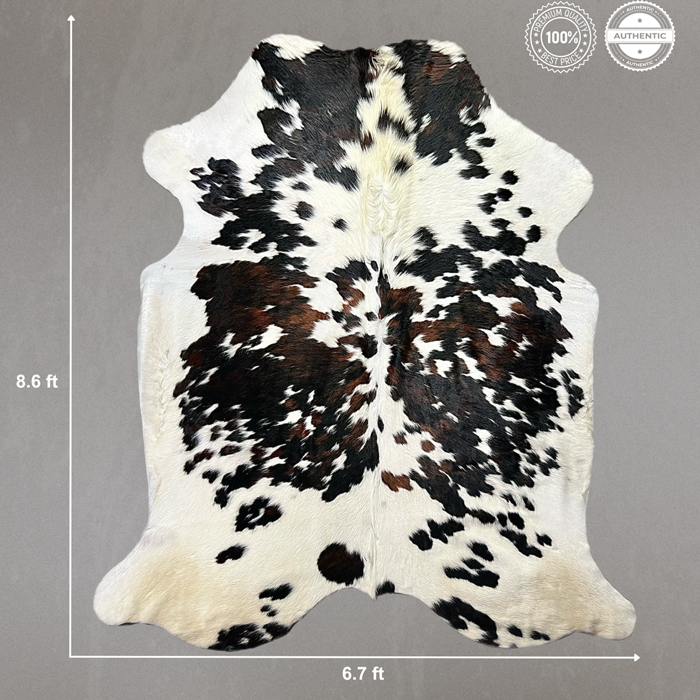 Extra Large Tricolor  Cowhide Rug Size 6.7 x 8.6 ft ---5371Q