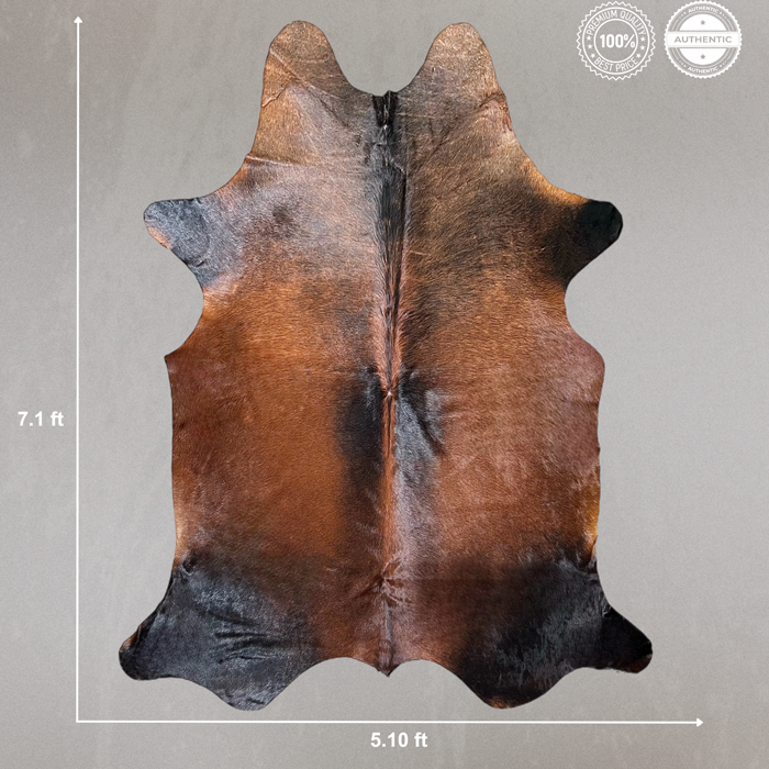 Large Black Reddish Cowhide Rug Size 5.10 x 7.1 ft ---5374