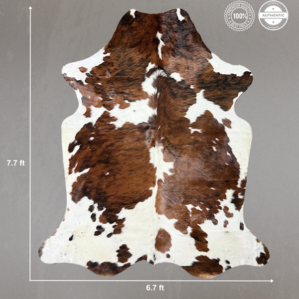 Extra Large Tricolor Cowhide Rug Size 6.7 x7.7 ft ---5383S