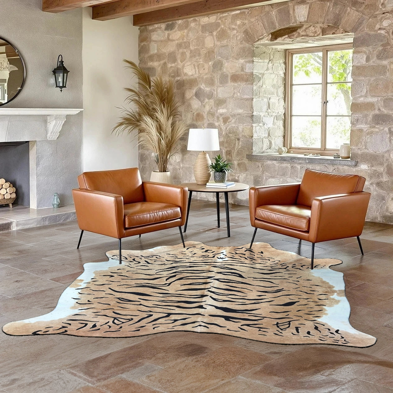 Extra Large Tiger Print Cowhide Rug Size 6.8 x 7 ft - 4987 - Rodeo Cowhide Rugs - Interior View