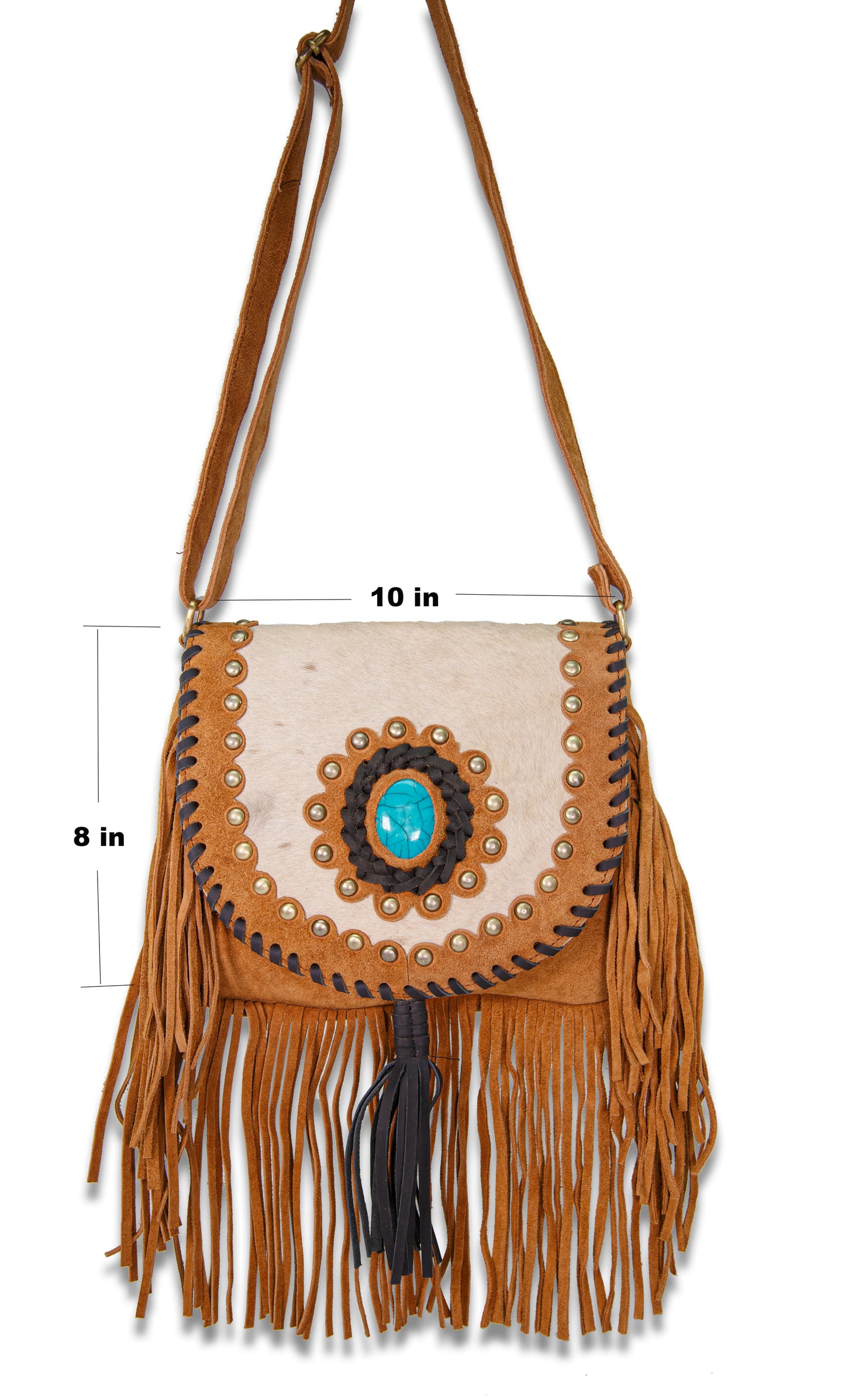 Aztec-Inspired Cowhide Purse with Boho Fringe - Rodeo Cowhide Rugs