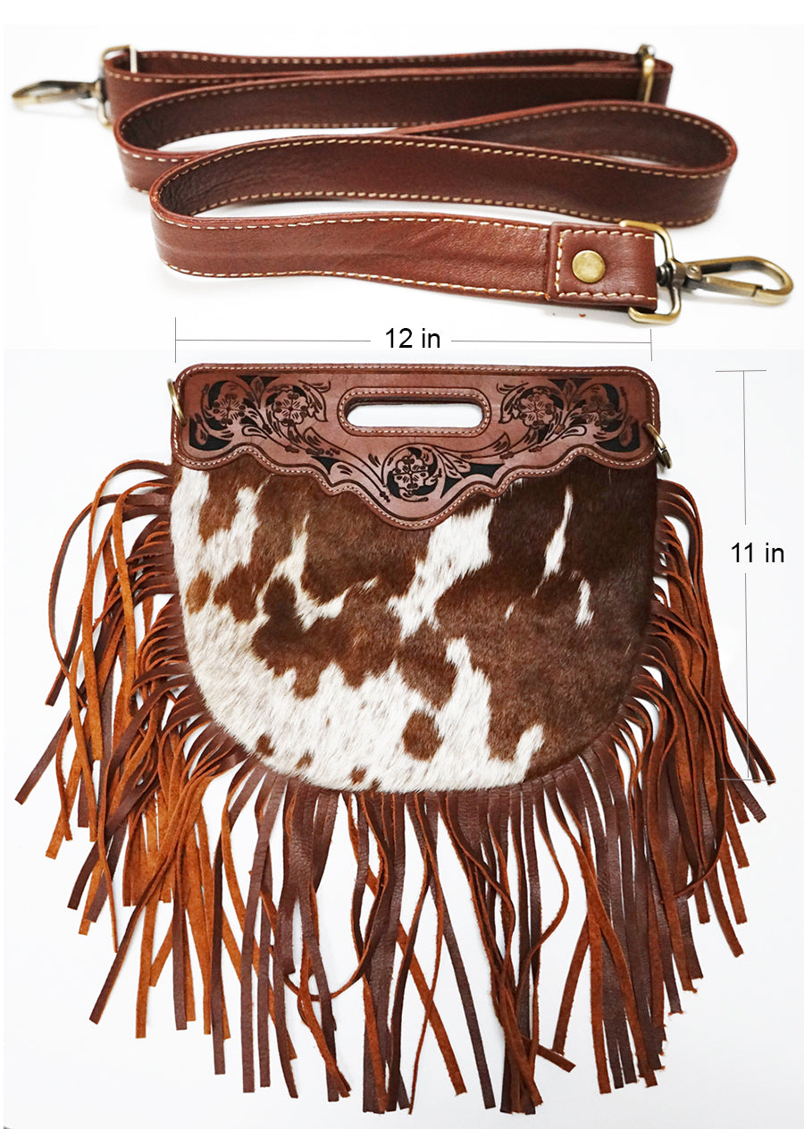 Fringed Crossbody Cow Hair Purse - Rodeo Cowhide Rugs