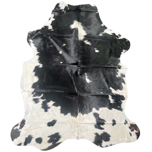 Large Black and White Cowhide Rug L389---5.9x 6.5ft
