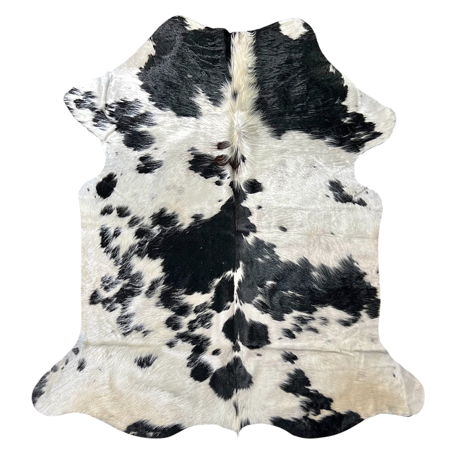 Large black and white cowhide rug