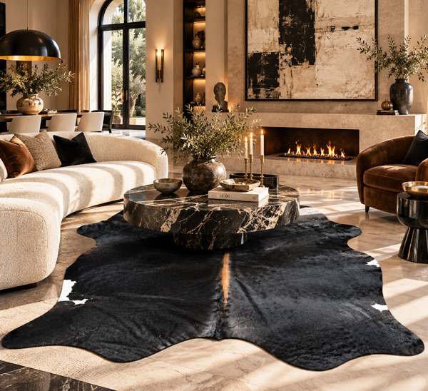 cowhide rug for luxury home decor