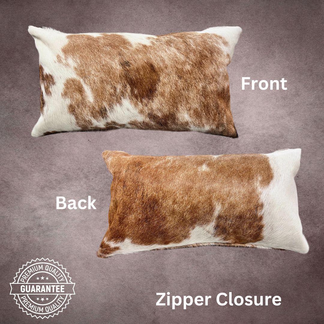 Artisanal Brown and White Cowhide Pillow Cover - PL027 - Rodeo Cowhide Rugs