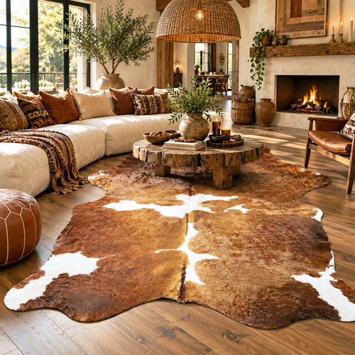 cowhide rug for floor decor living room