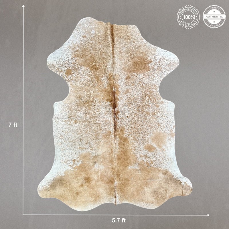 Beige and White Cowhide Rug Size 5.7x 7 ft - 5296J