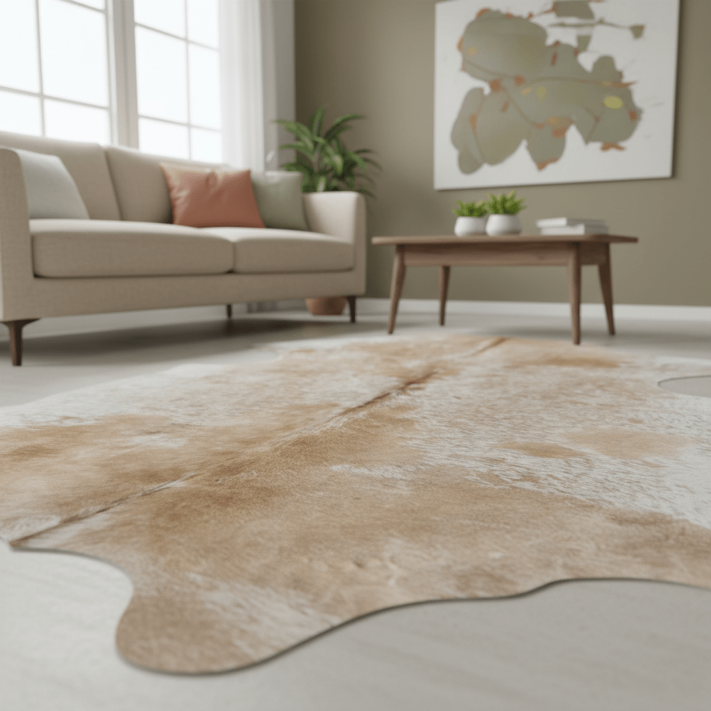 Beige and White Cowhide Rug Size 5.7x 7 ft - 5296J