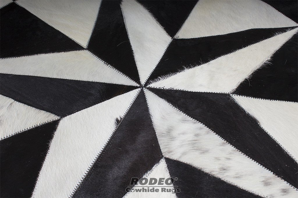 Black & White TEXAS STAR Cowhide Patchwork Rug - Rodeo Cowhide Rugs