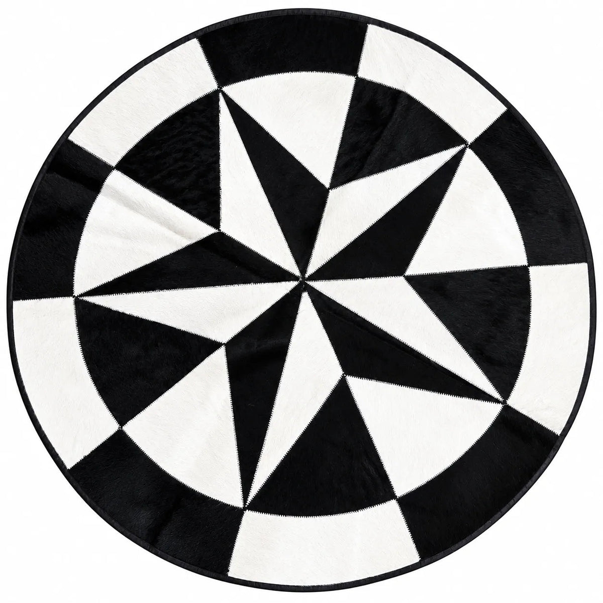 Black & White TEXAS STAR Cowhide Patchwork Rug