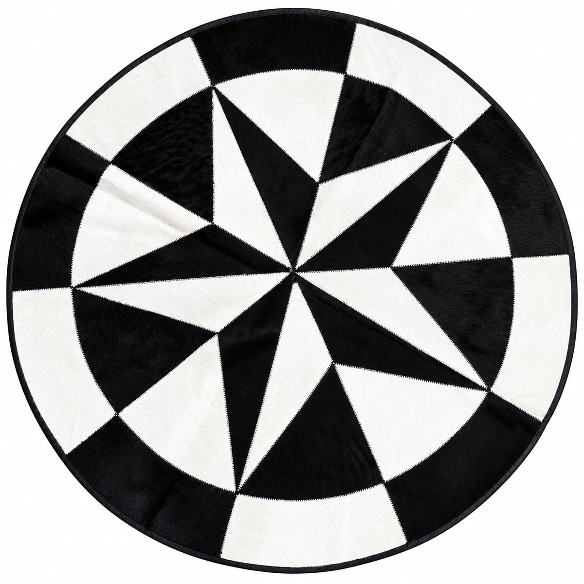 Black & White TEXAS STAR Cowhide Patchwork Rug