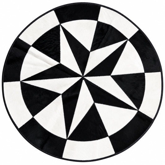 Black & White TEXAS STAR Cowhide Patchwork Rug