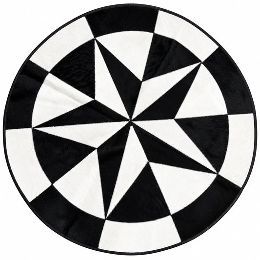 Black & White TEXAS STAR Cowhide Patchwork Rug