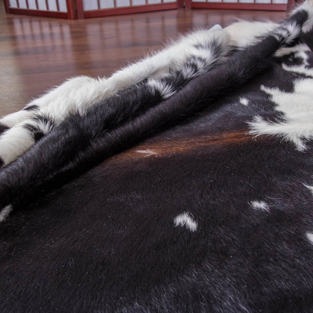 Black & White with Brown Shade Line Cowhide Rug