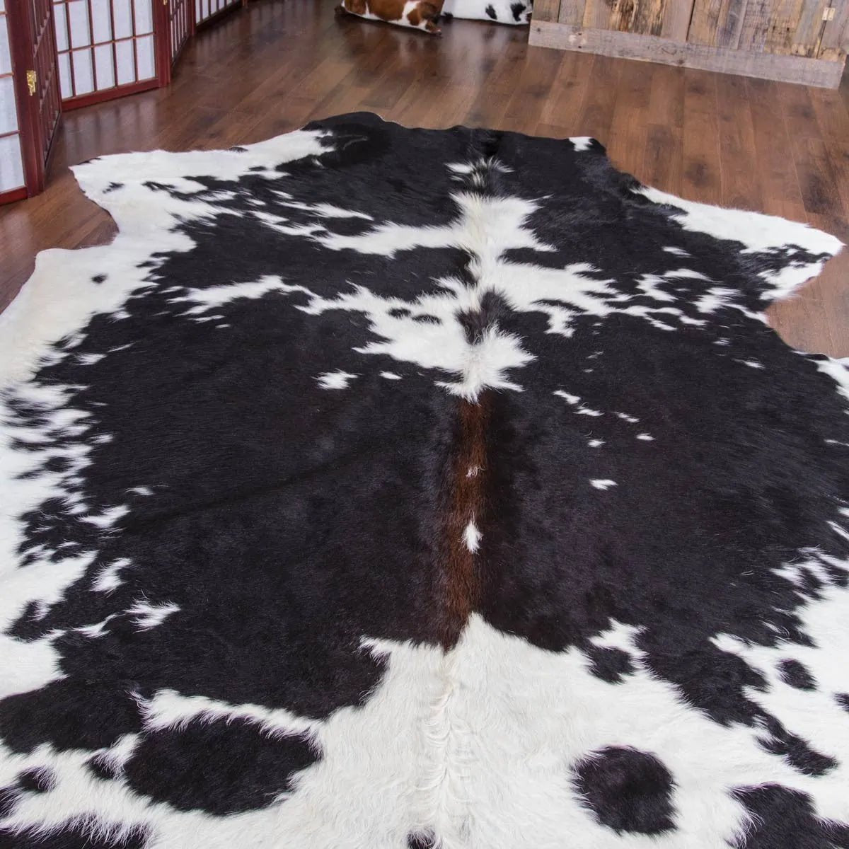 Black & White with Brown Shade Line Cowhide Rug