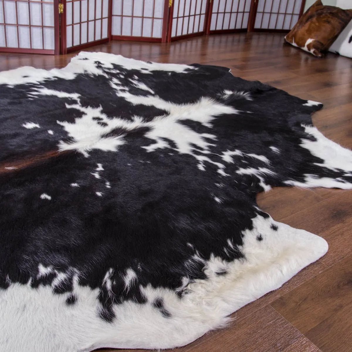 Black & White with Brown Shade Line Cowhide Rug