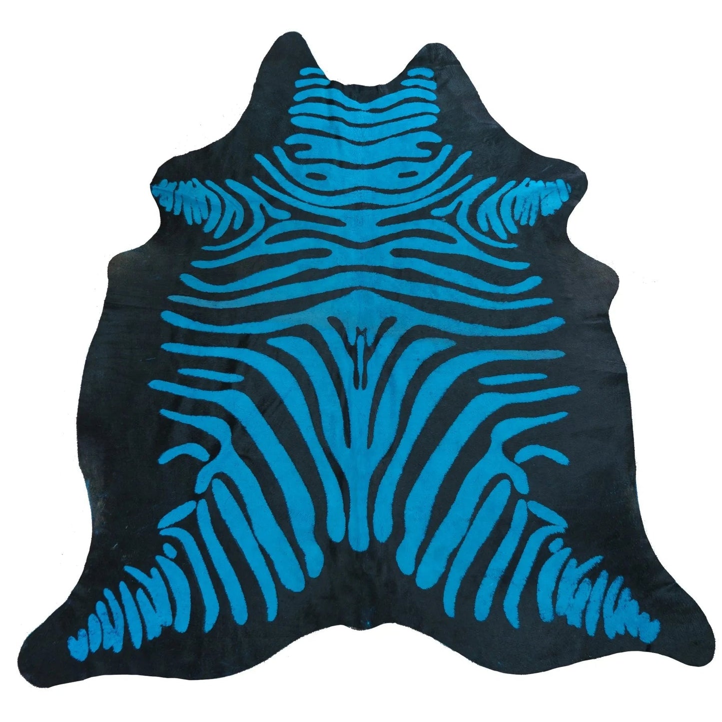 Blue on Black Zebra Cowhide Rug