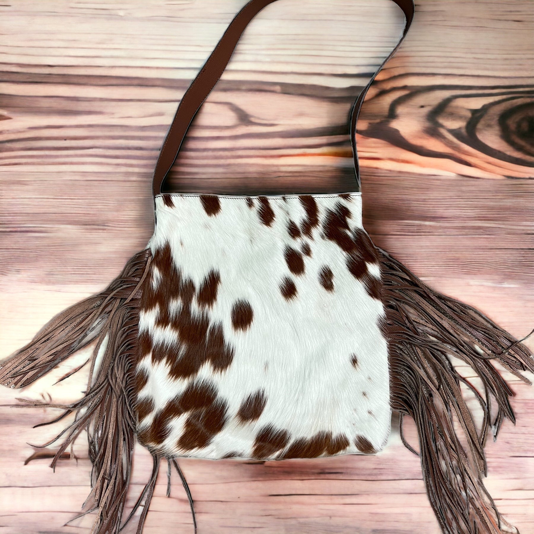 Boho Chic Cowhide Fringe Crossbody Bag