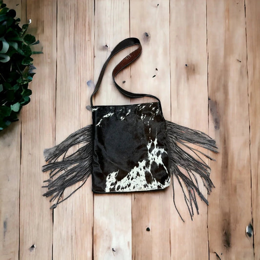 Boho Chic Cowhide Fringe Crossbody Bag