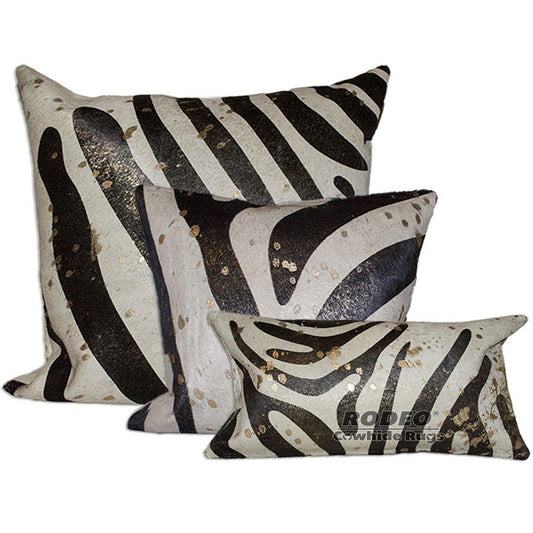 Brown and Gold Zebra Print Cowhide Pillow Case 3 Piece Value Set - Rodeo Cowhide RugsBrown & Gold