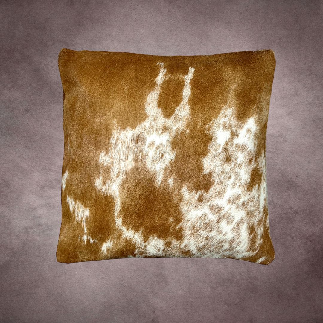 Brown and White Cowhide Pillow Cover - PL011 - Rodeo Cowhide Rugs