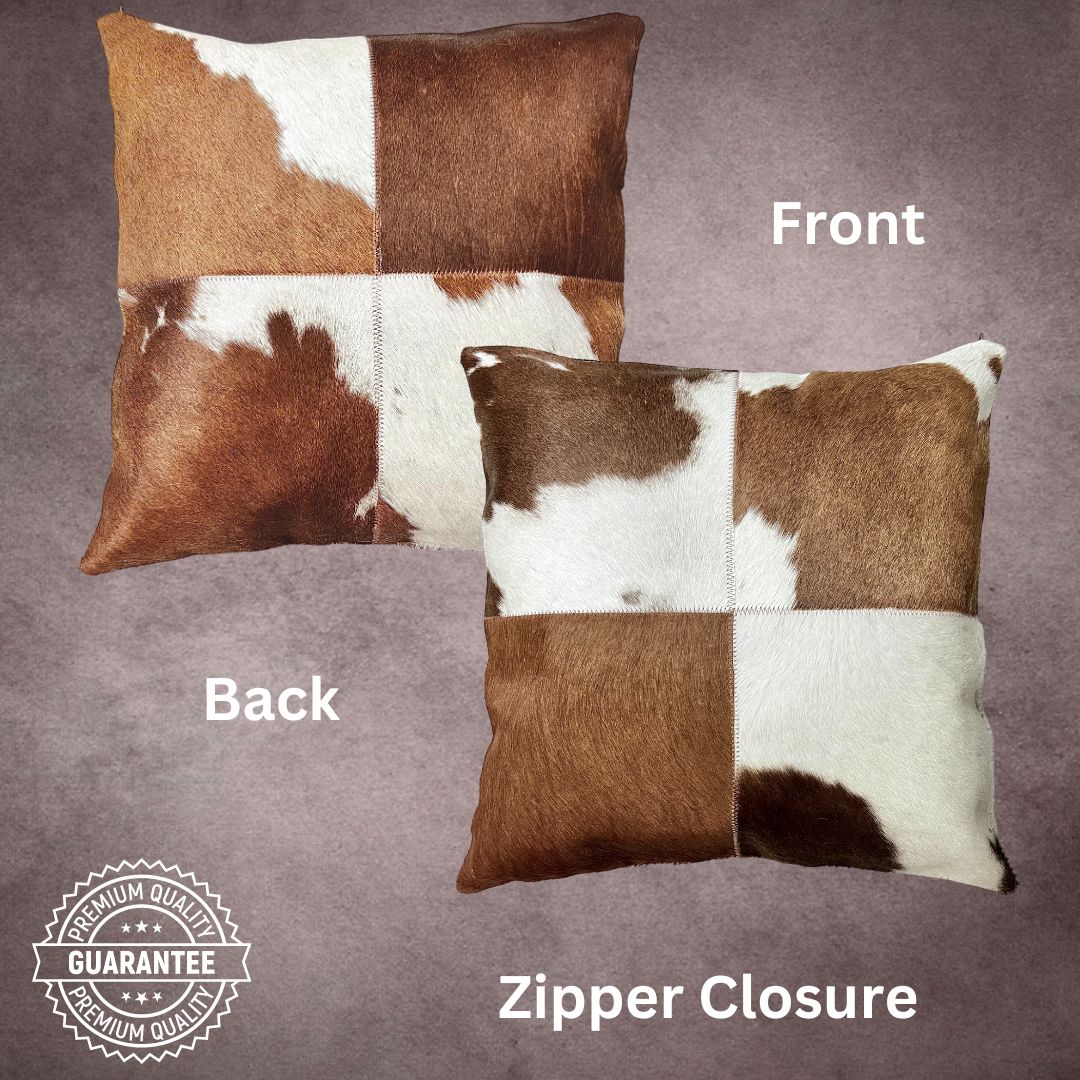 Brown and White Cowhide Pillow Cover - PL012 - Rodeo Cowhide Rugs