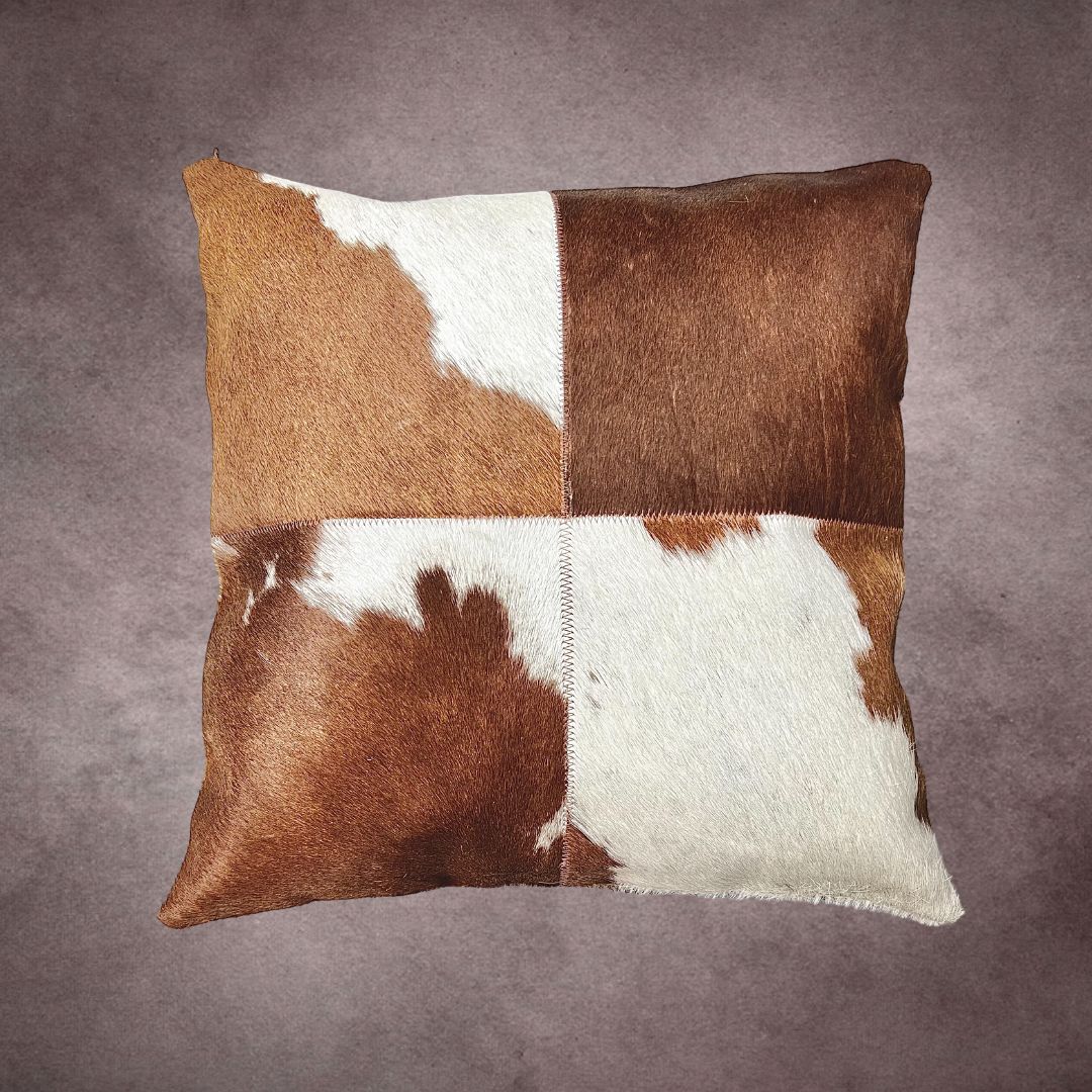 Brown and White Cowhide Pillow Cover - PL012 - Rodeo Cowhide Rugs