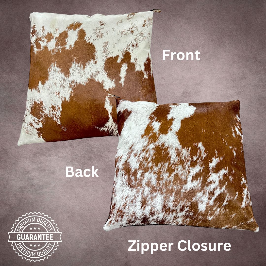 Brown and White Cowhide Pillow Cover - PL029 - Rodeo Cowhide Rugs