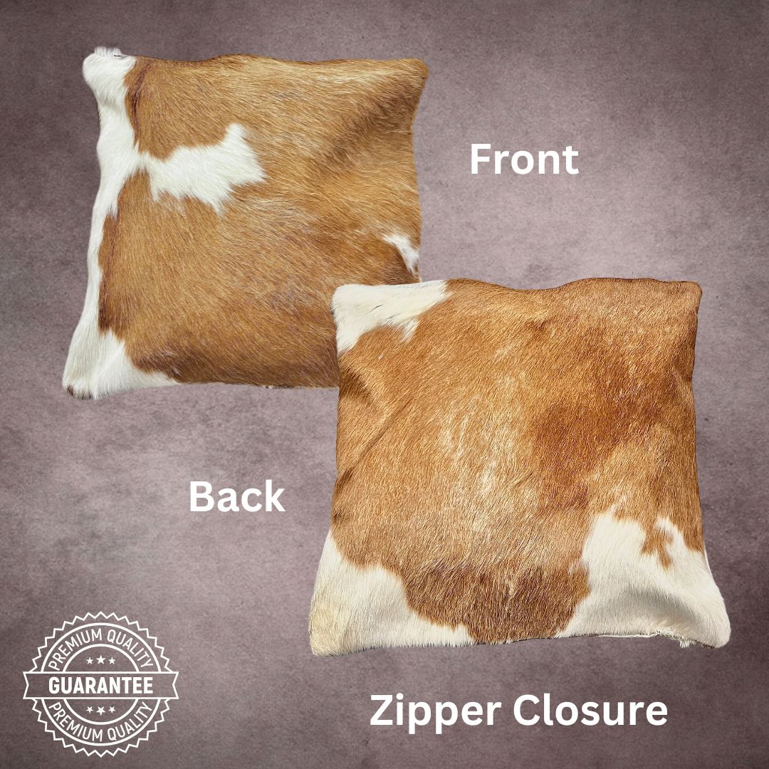 Brown and White Cowhide Pillow Cover - PL030 - Rodeo Cowhide Rugs