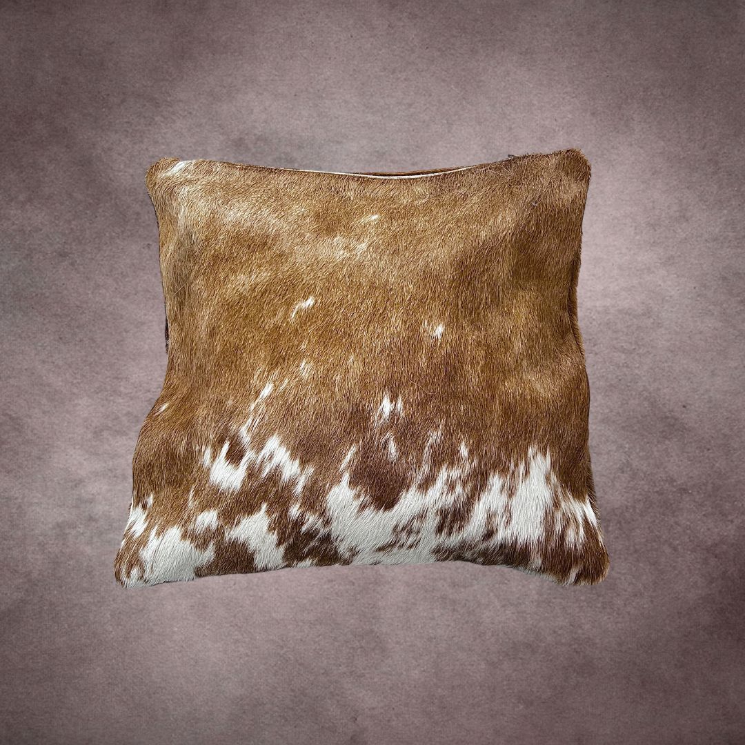 Brown and White Cowhide Pillow Cover - PL031 - Rodeo Cowhide Rugs