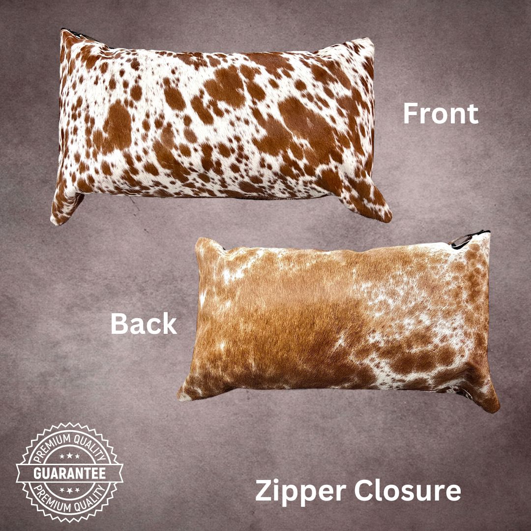 Brown and White Cowhide Pillow Cover - PL034 - Rodeo Cowhide Rugs