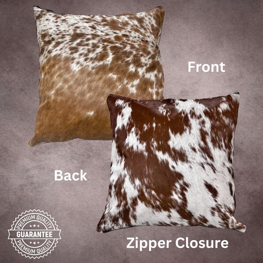 Brown and White Cowhide Pillow Cover - PL057 - Rodeo Cowhide Rugs