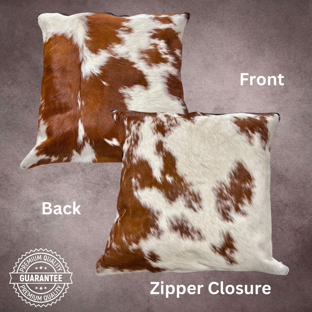 Brown and White Cowhide Pillow Cover - PL070 - Rodeo Cowhide Rugs