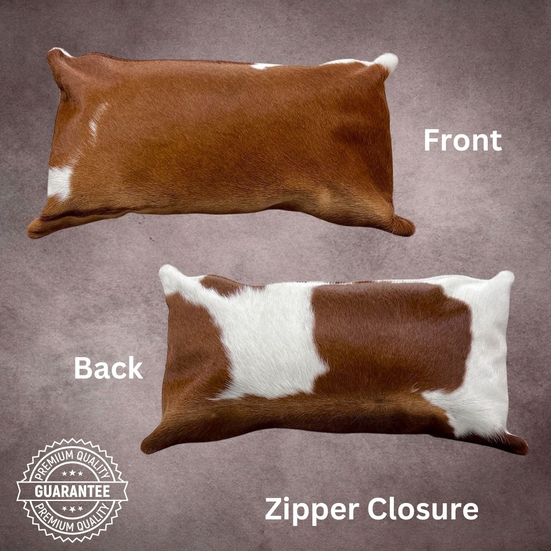 Brown and White Cowhide Pillow Cover - PL072A - Rodeo Cowhide Rugs